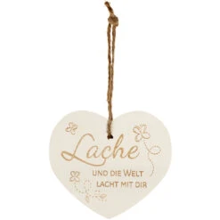 Kleines Vintage-Herz Aus Holz "Lache Und Die Welt Lacht Mit Dir" 24007