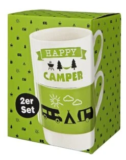 Gilde 44173 Stapeltasse 2teilig "Camper" Weiß Grün Schwarz Porzellan Geschenkset -Nici Günstiges Plüsch Geschäft 44173 2 5