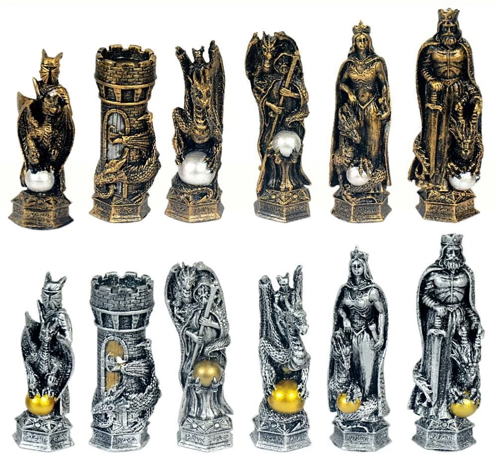 Schachspiel Ritter + Drachen Gold- Und Silberfarben Mit Glasbrett 42x42cm MC6059 2 Schachspiel Ritter + Drachen Gold- Und Silberfarben Mit Glasbrett 42x42cm MC6059 – Bild 2