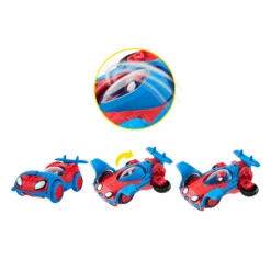 JAZWARES Spider-Man Spidey Amazing Friends 2-in-1 Fahrzeug Mit Flugzeug SNF0080 -Nici Günstiges Plüsch Geschäft Spidey Flip and Jet Cockpit Motion Call Out